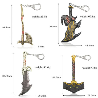 Game God of War 5 Ragnarok Key Chain Kratos Ares Thor's Hammer Blades of Exile Leviathan Axe Weapon Keychain for Men Jewelry - SS69