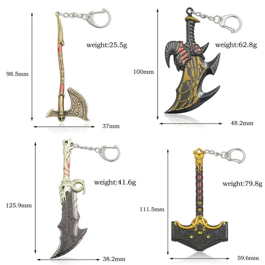 Game God of War 5 Ragnarok Key Chain Kratos Ares Thor's Hammer Blades of Exile Leviathan Axe Weapon Keychain for Men Jewelry - SS69