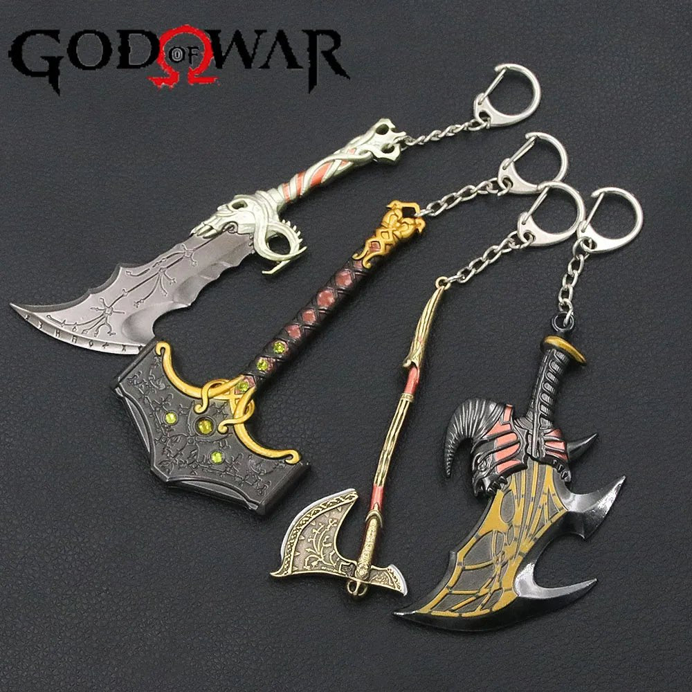 Game God of War 5 Ragnarok Key Chain Kratos Ares Thor's Hammer Blades of Exile Leviathan Axe Weapon Keychain for Men Jewelry - SS69