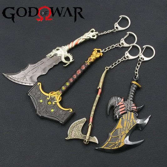 Game God of War 5 Ragnarok Key Chain Kratos Ares Thor's Hammer Blades of Exile Leviathan Axe Weapon Keychain for Men Jewelry - SS69