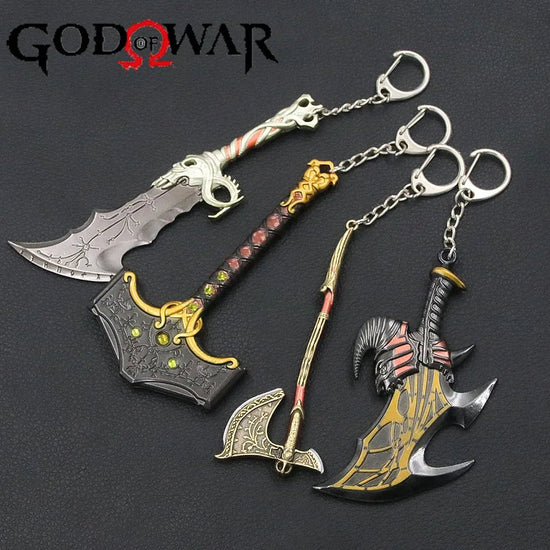 Game God of War 5 Ragnarok Key Chain Kratos Ares Thor's Hammer Blades of Exile Leviathan Axe Weapon Keychain for Men Jewelry - SS69