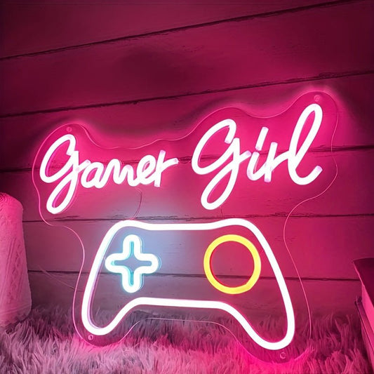Gamer Girl Neon Sign with Game Controller Design - USB Powered, Switch Control, Pink LED Wall Art Decor for Gaming Room, Bedroom, Home - Non - Wireless, Single Color Neon, No Battery Included - SS69