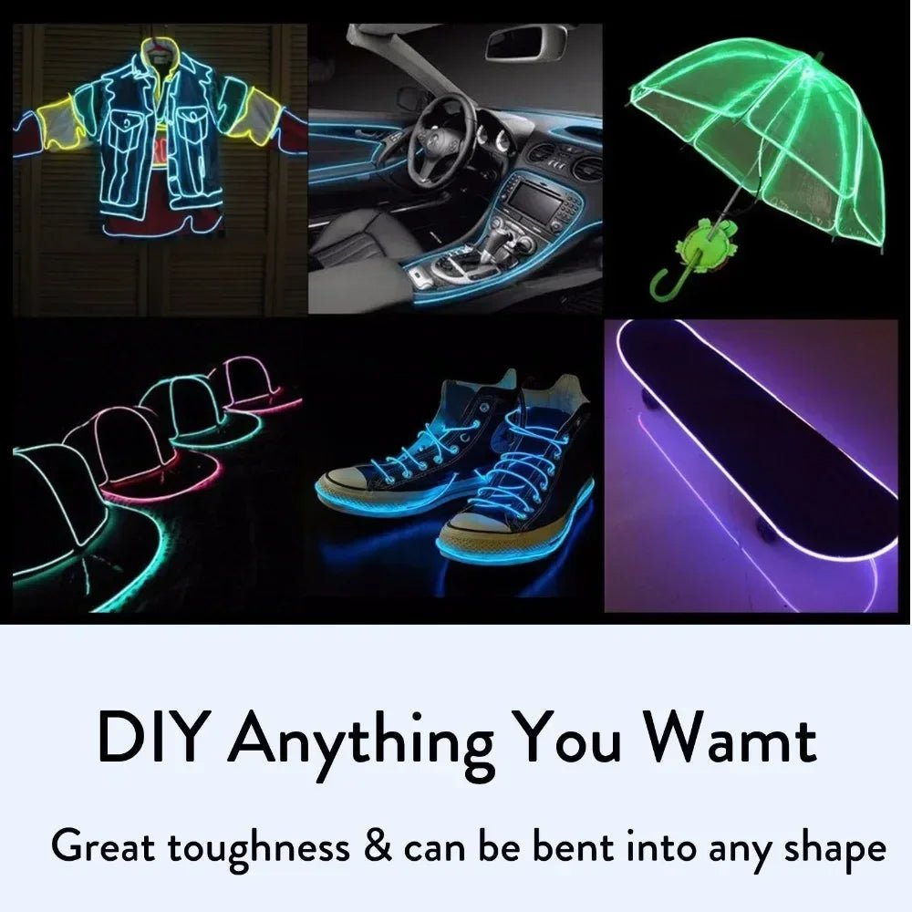 Glow EL Wire Cable LED Neon Christmas Dance Party DIY Costumes Clothing Luminous Car Light Decoration Clothes Ball Rave 1m/3m/5m - SS69