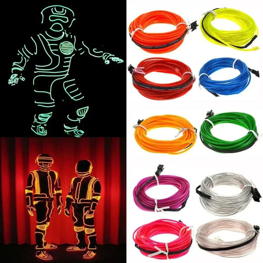 Glow EL Wire Cable LED Neon Christmas Dance Party DIY Costumes Clothing Luminous Car Light Decoration Clothes Ball Rave 1m/3m/5m - SS69
