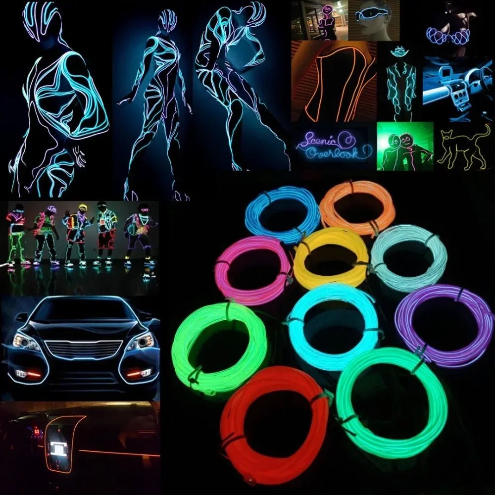 Glow EL Wire Cable LED Neon Christmas Dance Party DIY Costumes Clothing Luminous Car Light Decoration Clothes Ball Rave 1m/3m/5m - SS69