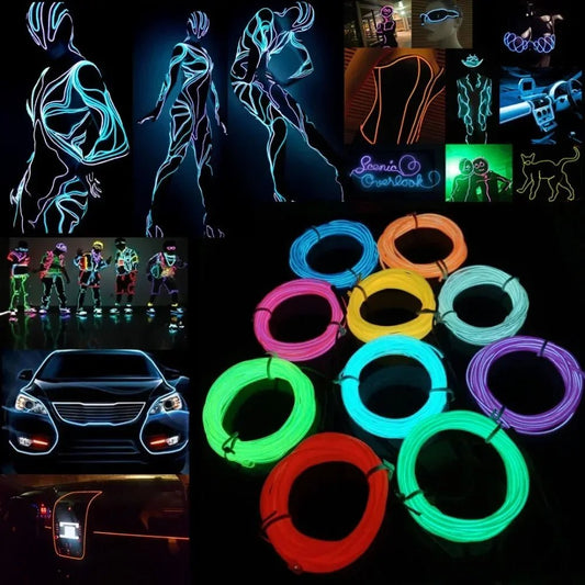 Glow EL Wire Cable LED Neon Christmas Dance Party DIY Costumes Clothing Luminous Car Light Decoration Clothes Ball Rave 1m/3m/5m - SS69