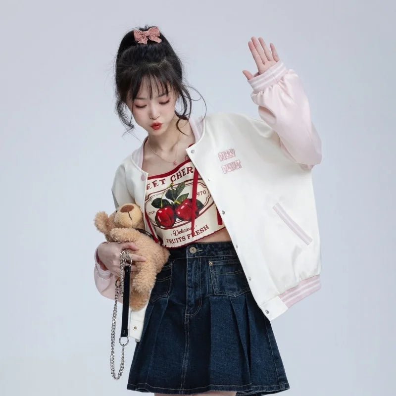 Hikigawa Chic Fashion Women Casual Japanese Sweet Cherry Print Slim Camisole Summer Bow Lace Up Thin Sxey Crop Y2k Tops Mujer - SS69