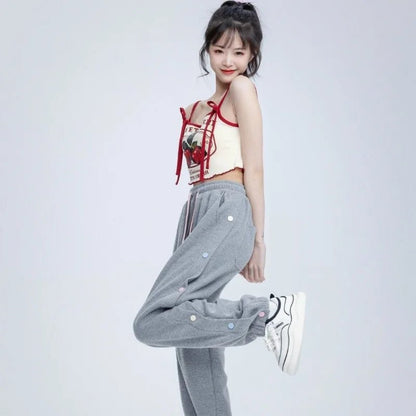 Hikigawa Chic Fashion Women Casual Japanese Sweet Cherry Print Slim Camisole Summer Bow Lace Up Thin Sxey Crop Y2k Tops Mujer - SS69