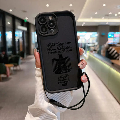 Iraq Passport Phone Case for IPhone 16 15 14 13 12 11 Pro Max Mini XR XS X 7 8 Plus Soft TPU Back Cover With Hand Strap - SS69