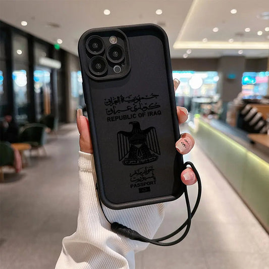 Iraq Passport Phone Case for IPhone 16 15 14 13 12 11 Pro Max Mini XR XS X 7 8 Plus Soft TPU Back Cover With Hand Strap - SS69