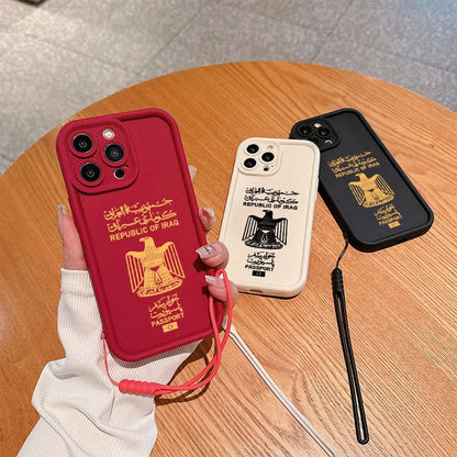 Iraq Passport Phone Case for IPhone 16 15 14 13 12 11 Pro Max Mini XR XS X 7 8 Plus Soft TPU Back Cover With Hand Strap - SS69