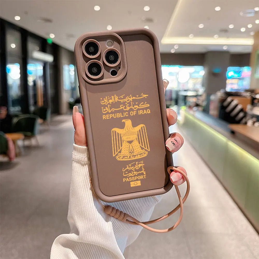 Iraq Passport Phone Case for IPhone 16 15 14 13 12 11 Pro Max Mini XR XS X 7 8 Plus Soft TPU Back Cover With Hand Strap - SS69