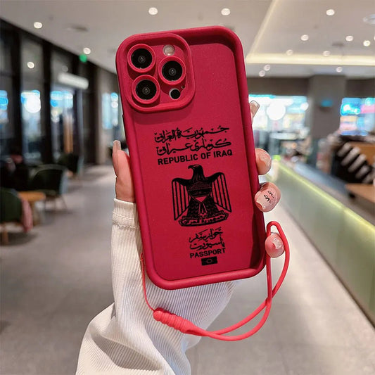 Iraq Passport Phone Case for IPhone 16 15 14 13 12 11 Pro Max Mini XR XS X 7 8 Plus Soft TPU Back Cover With Hand Strap - SS69