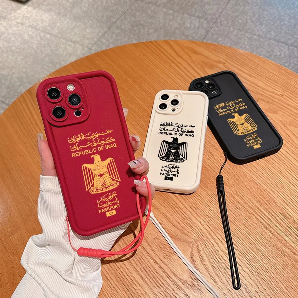 Iraq Passport Phone Case for IPhone 16 15 14 13 12 11 Pro Max Mini XR XS X 7 8 Plus Soft TPU Back Cover With Hand Strap - SS69