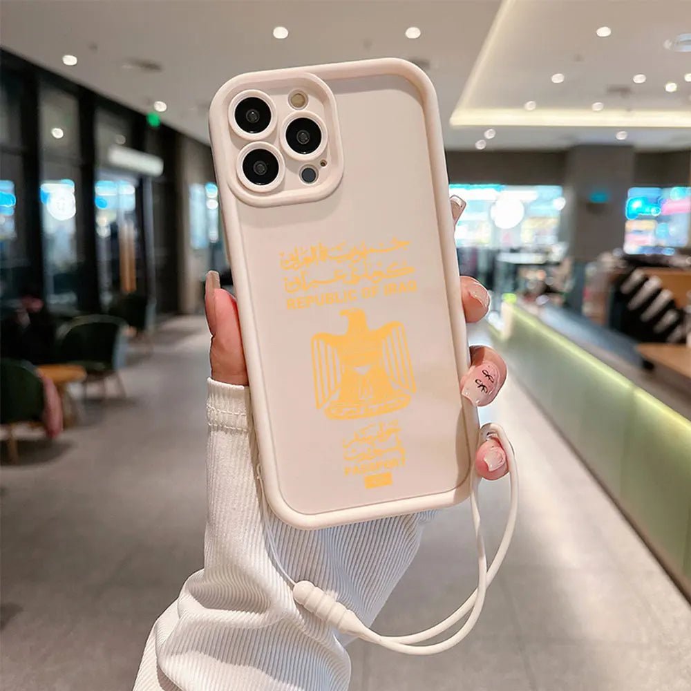Iraq Passport Phone Case for IPhone 16 15 14 13 12 11 Pro Max Mini XR XS X 7 8 Plus Soft TPU Back Cover With Hand Strap - SS69