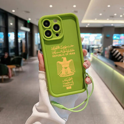 Iraq Passport Phone Case for IPhone 16 15 14 13 12 11 Pro Max Mini XR XS X 7 8 Plus Soft TPU Back Cover With Hand Strap - SS69