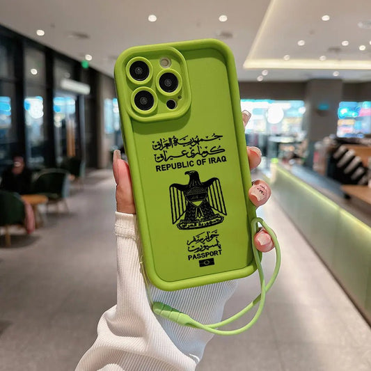 Iraq Passport Phone Case for IPhone 16 15 14 13 12 11 Pro Max Mini XR XS X 7 8 Plus Soft TPU Back Cover With Hand Strap - SS69