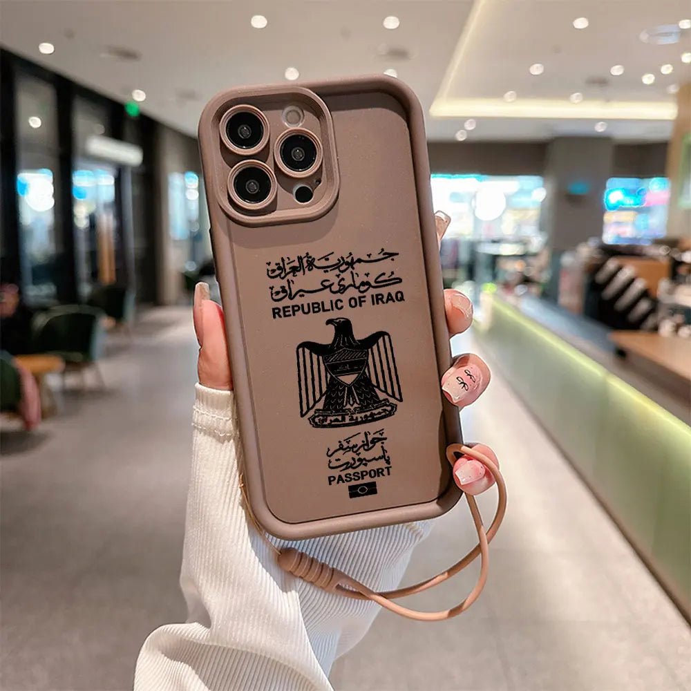 Iraq Passport Phone Case for IPhone 16 15 14 13 12 11 Pro Max Mini XR XS X 7 8 Plus Soft TPU Back Cover With Hand Strap - SS69