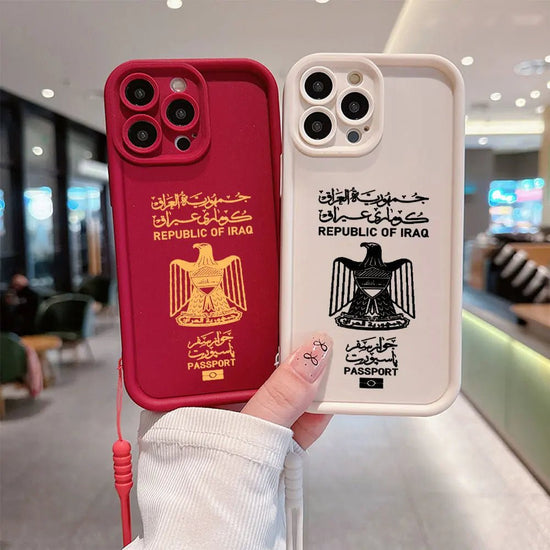 Iraq Passport Phone Case for IPhone 16 15 14 13 12 11 Pro Max Mini XR XS X 7 8 Plus Soft TPU Back Cover With Hand Strap - SS69