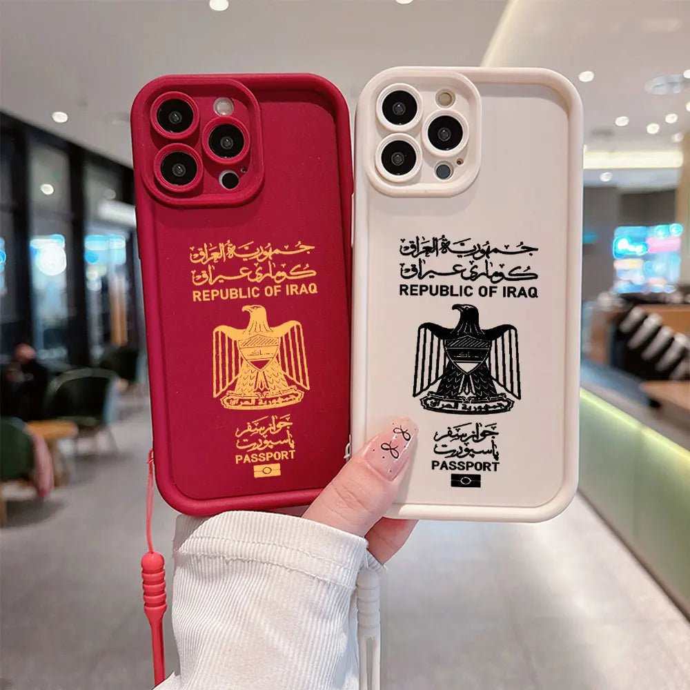 Iraq Passport Phone Case for IPhone 16 15 14 13 12 11 Pro Max Mini XR XS X 7 8 Plus Soft TPU Back Cover With Hand Strap - SS69