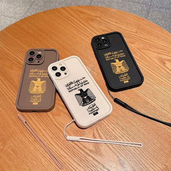 Iraq Passport Phone Case for IPhone 16 15 14 13 12 11 Pro Max Mini XR XS X 7 8 Plus Soft TPU Back Cover With Hand Strap - SS69