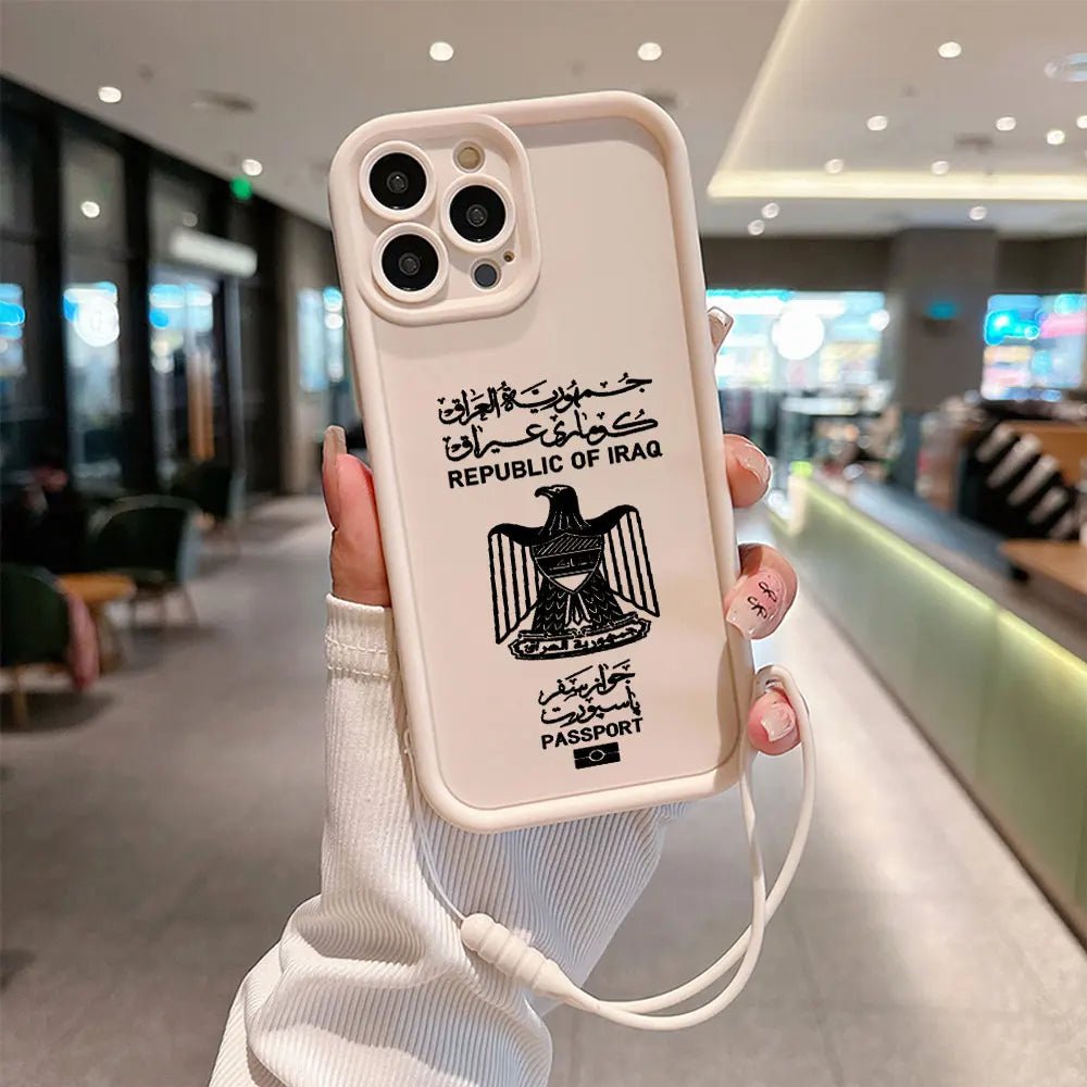 Iraq Passport Phone Case for IPhone 16 15 14 13 12 11 Pro Max Mini XR XS X 7 8 Plus Soft TPU Back Cover With Hand Strap - SS69