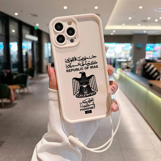 Iraq Passport Phone Case for IPhone 16 15 14 13 12 11 Pro Max Mini XR XS X 7 8 Plus Soft TPU Back Cover With Hand Strap - SS69