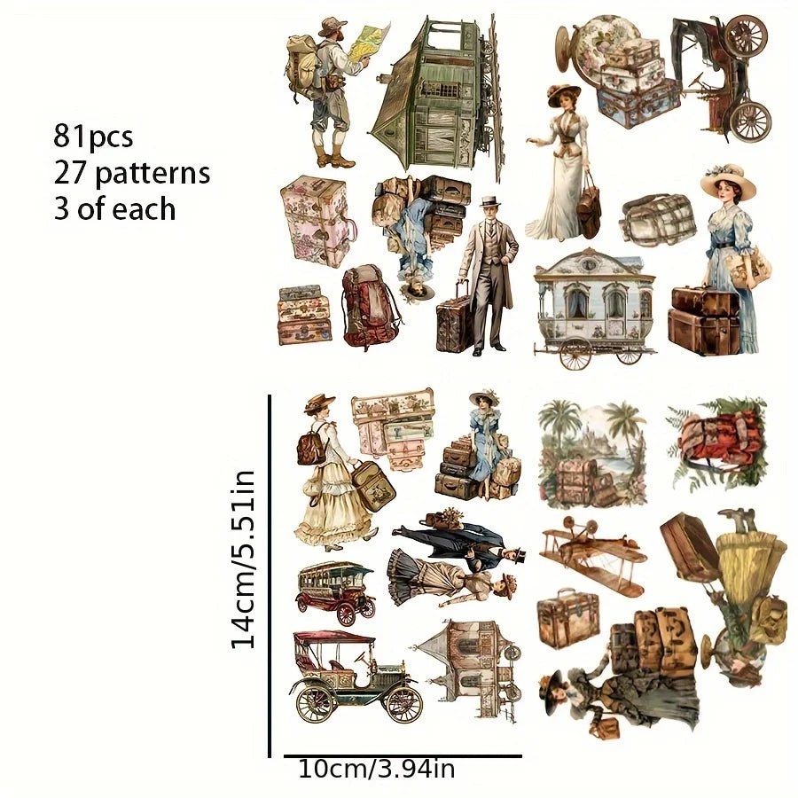 JAIIMAN 81 - 102pcs Art Sticker Circus and Middle Ages with Tourist, Clown, Circus Tent Patterns, for Crafting, Scrapbooking,Decor - SS69