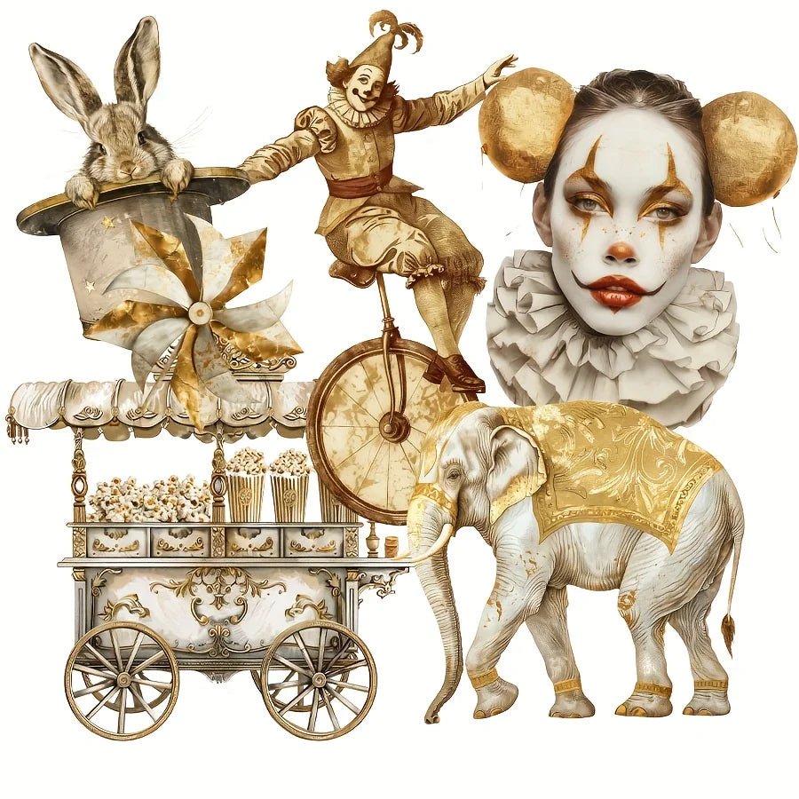 JAIIMAN 81 - 102pcs Art Sticker Circus and Middle Ages with Tourist, Clown, Circus Tent Patterns, for Crafting, Scrapbooking,Decor - SS69