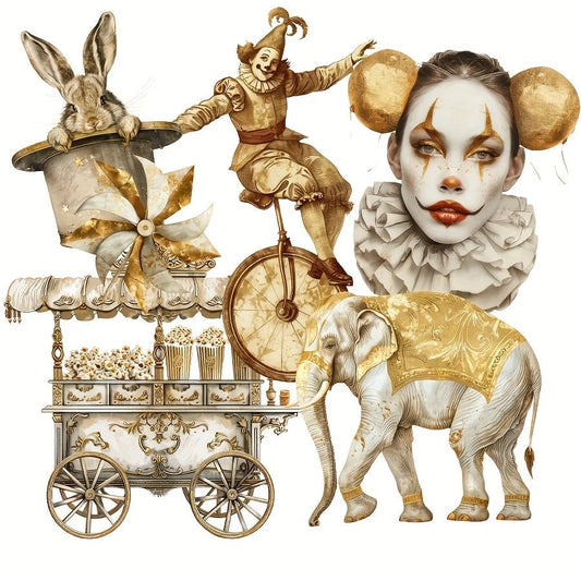 JAIIMAN 81 - 102pcs Art Sticker Circus and Middle Ages with Tourist, Clown, Circus Tent Patterns, for Crafting, Scrapbooking,Decor - SS69