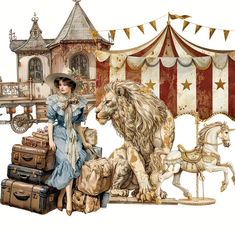 JAIIMAN 81 - 102pcs Art Sticker Circus and Middle Ages with Tourist, Clown, Circus Tent Patterns, for Crafting, Scrapbooking,Decor - SS69