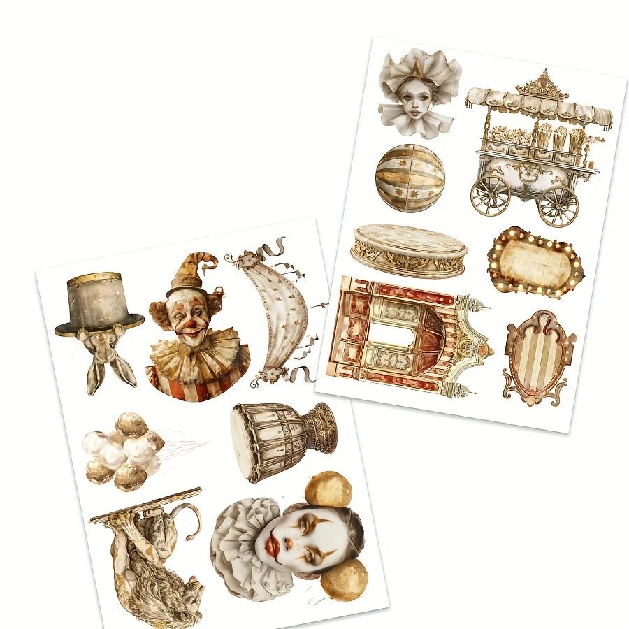 JAIIMAN 81 - 102pcs Art Sticker Circus and Middle Ages with Tourist, Clown, Circus Tent Patterns, for Crafting, Scrapbooking,Decor - SS69