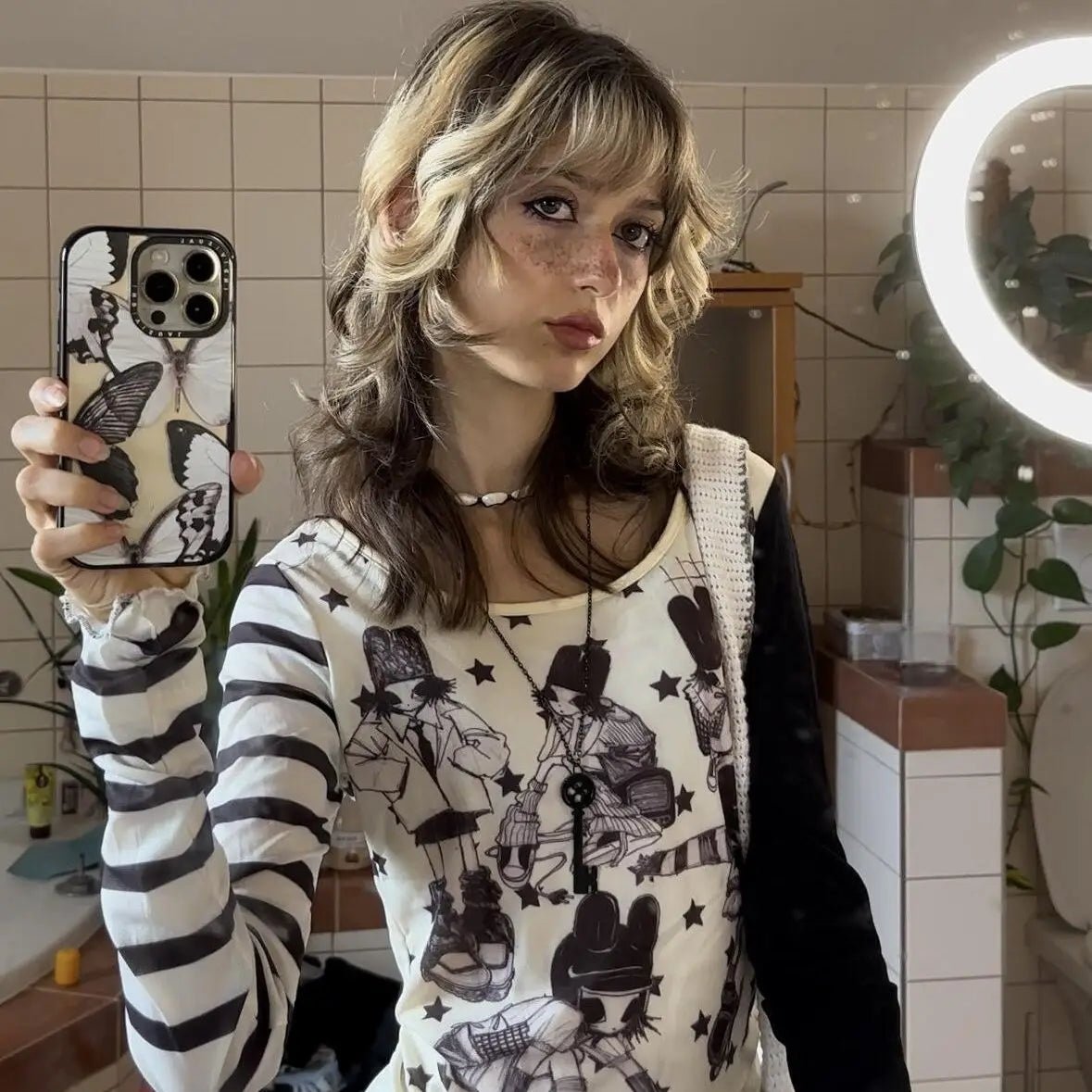 Japanese Patchwork Star Stripe Long Sleeve T-Shirt Millennial Hot Girls Long Sleeve T-Shirt Harajuku y2k long sleeve t-shirt - SS69