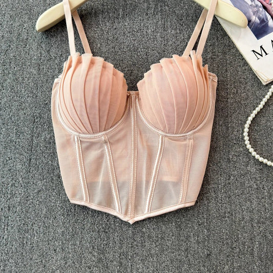 korean fashion mesh summer Fashion fishbone camis Corset Slim Hotsweet Tank Top Women sweet crop top - SS69