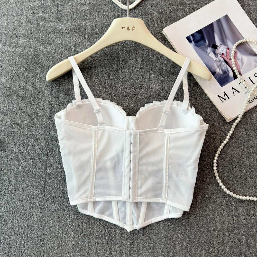 korean fashion mesh summer Fashion fishbone camis Corset Slim Hotsweet Tank Top Women sweet crop top - SS69