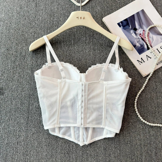 korean fashion mesh summer Fashion fishbone camis Corset Slim Hotsweet Tank Top Women sweet crop top - SS69