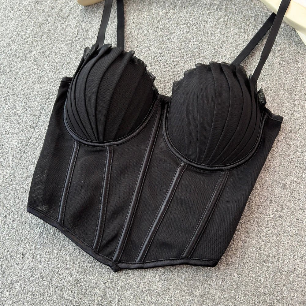 korean fashion mesh summer Fashion fishbone camis Corset Slim Hotsweet Tank Top Women sweet crop top - SS69