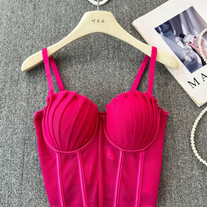 korean fashion mesh summer Fashion fishbone camis Corset Slim Hotsweet Tank Top Women sweet crop top - SS69