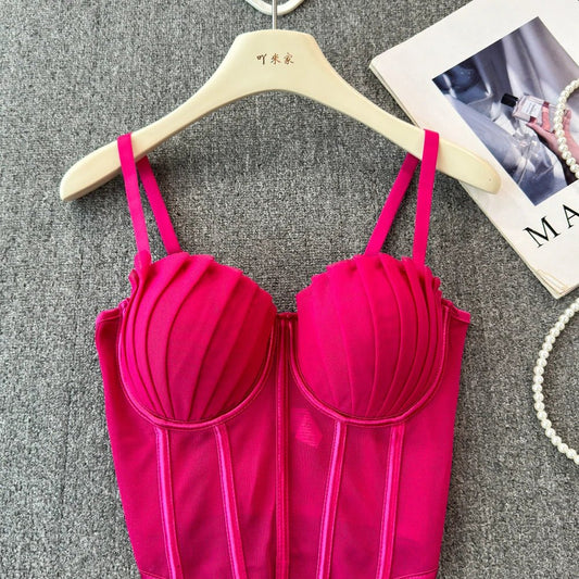 korean fashion mesh summer Fashion fishbone camis Corset Slim Hotsweet Tank Top Women sweet crop top - SS69