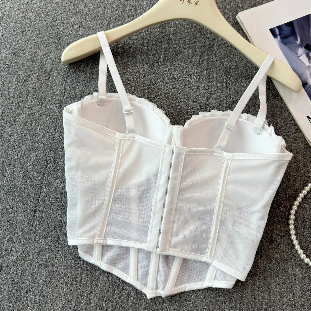 korean fashion mesh summer Fashion fishbone camis Corset Slim Hotsweet Tank Top Women sweet crop top - SS69