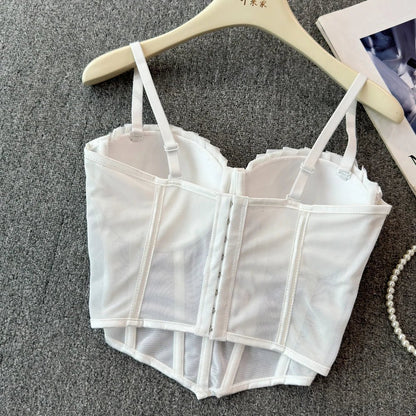 korean fashion mesh summer Fashion fishbone camis Corset Slim Hotsweet Tank Top Women sweet crop top - SS69