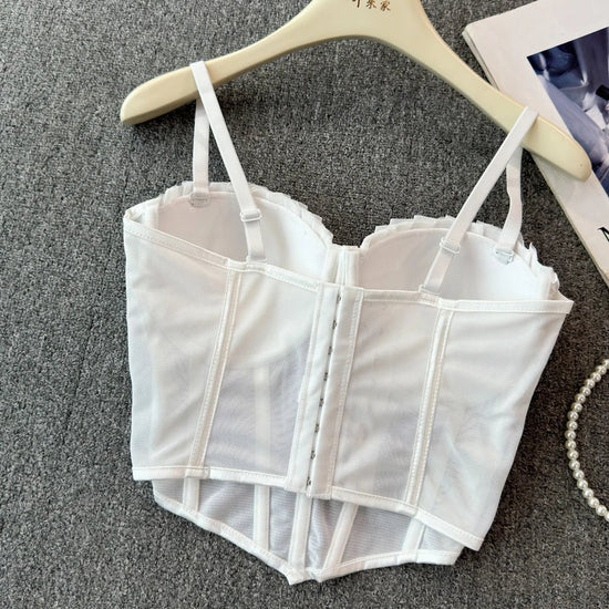 korean fashion mesh summer Fashion fishbone camis Corset Slim Hotsweet Tank Top Women sweet crop top - SS69