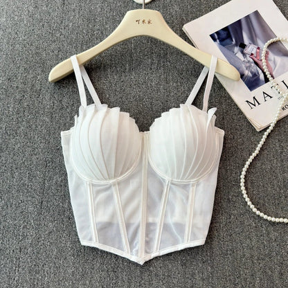 korean fashion mesh summer Fashion fishbone camis Corset Slim Hotsweet Tank Top Women sweet crop top - SS69