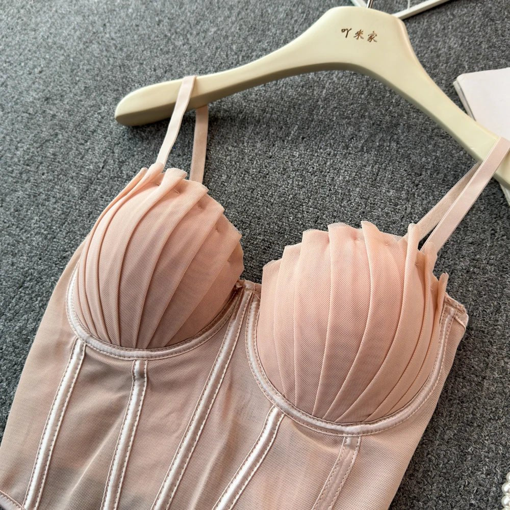 korean fashion mesh summer Fashion fishbone camis Corset Slim Hotsweet Tank Top Women sweet crop top - SS69