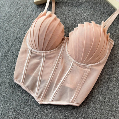 korean fashion mesh summer Fashion fishbone camis Corset Slim Hotsweet Tank Top Women sweet crop top - SS69