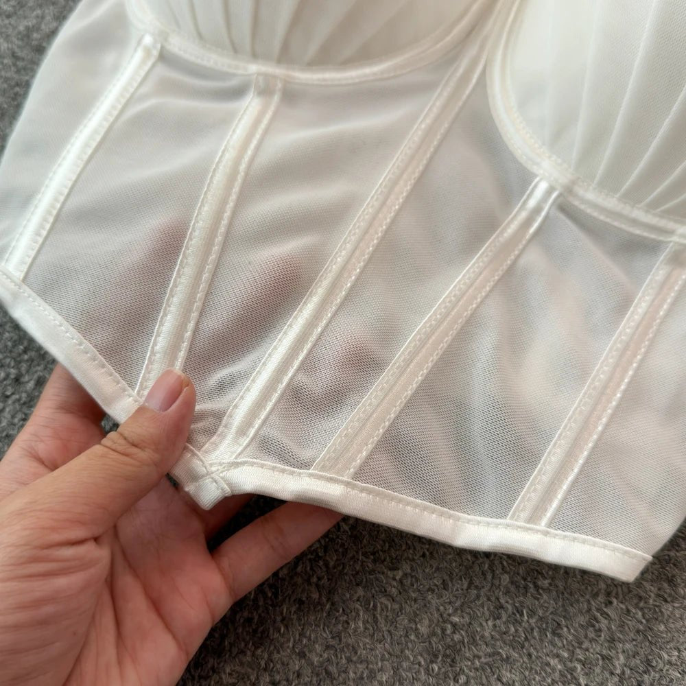 korean fashion mesh summer Fashion fishbone camis Corset Slim Hotsweet Tank Top Women sweet crop top - SS69