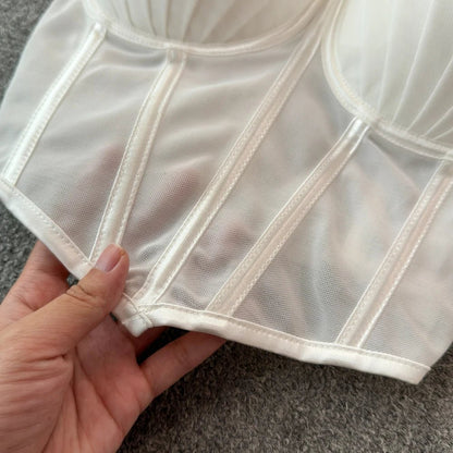 korean fashion mesh summer Fashion fishbone camis Corset Slim Hotsweet Tank Top Women sweet crop top - SS69