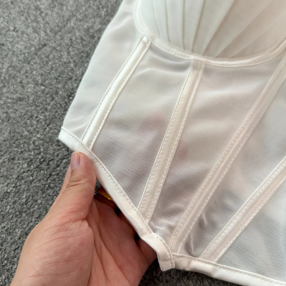 korean fashion mesh summer Fashion fishbone camis Corset Slim Hotsweet Tank Top Women sweet crop top - SS69