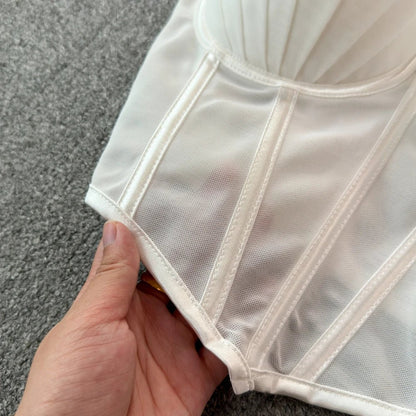 korean fashion mesh summer Fashion fishbone camis Corset Slim Hotsweet Tank Top Women sweet crop top - SS69