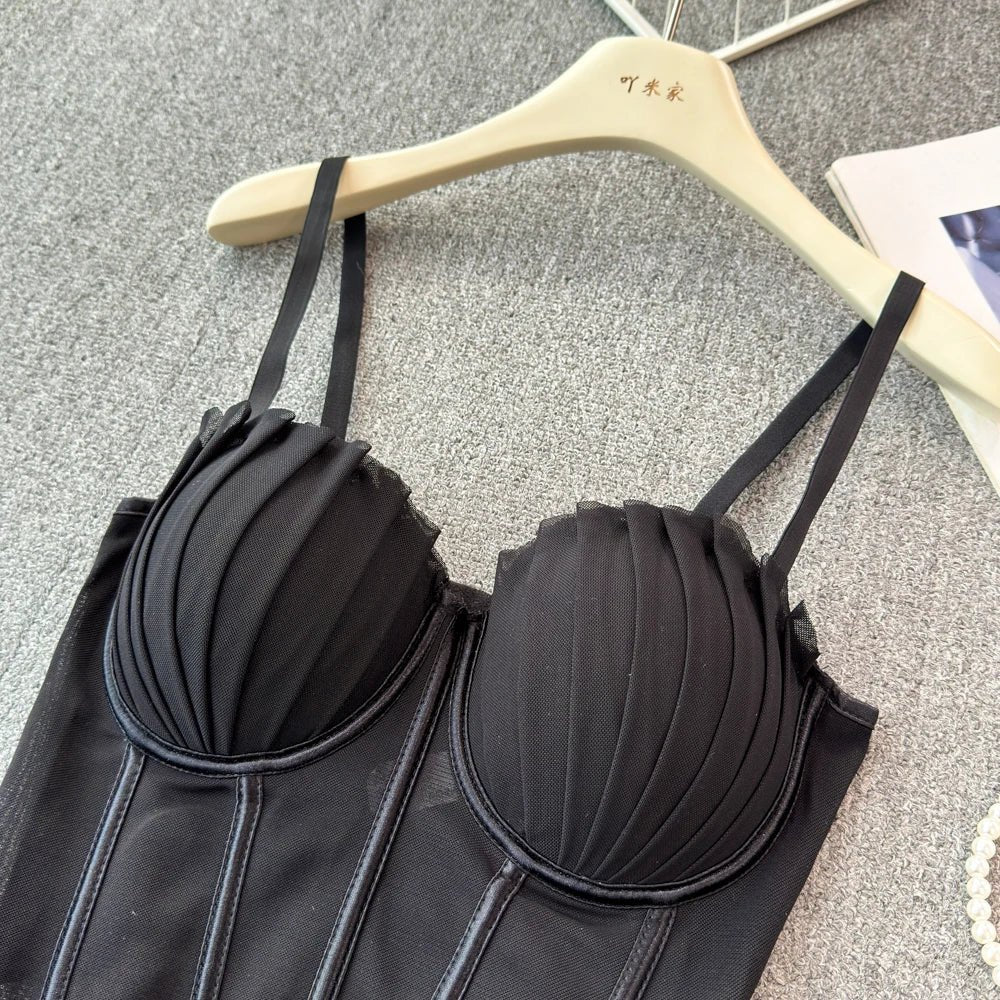 korean fashion mesh summer Fashion fishbone camis Corset Slim Hotsweet Tank Top Women sweet crop top - SS69